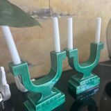 Lot de 2 Chandelier Art Déco en faïence verte