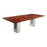 Table vintage design en placage de loupe et noyer, Italie, années 1980