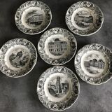 Set of 6 antique choisy-le-roi earthenware plates with grisaille decoration