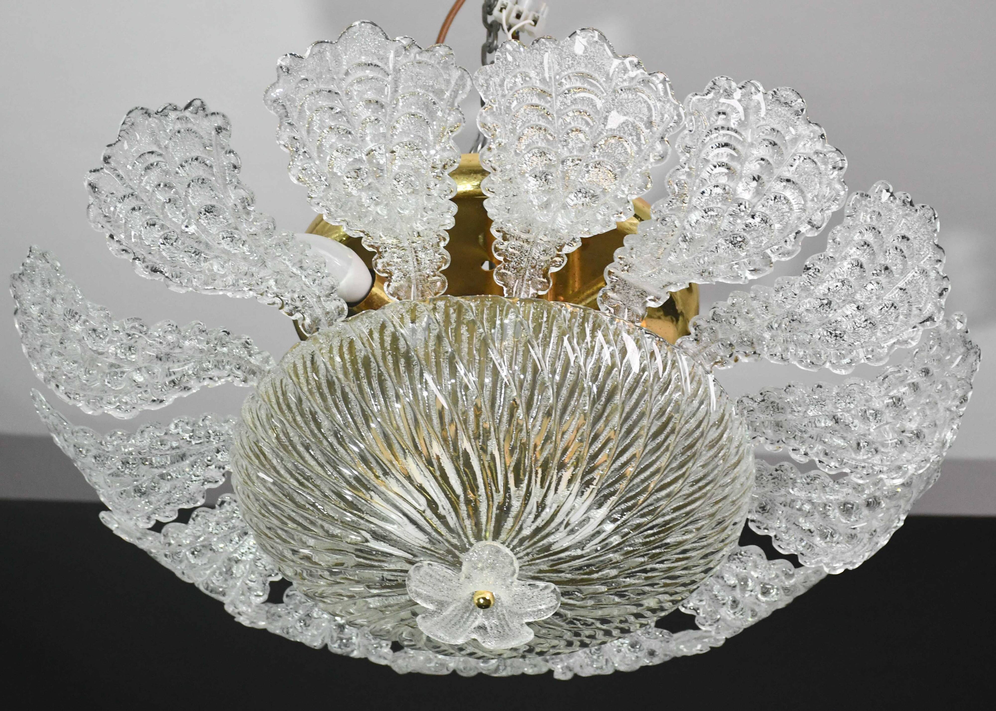 Lovely transparent Murano glass leaf ceiling light or chandelier, 1970s