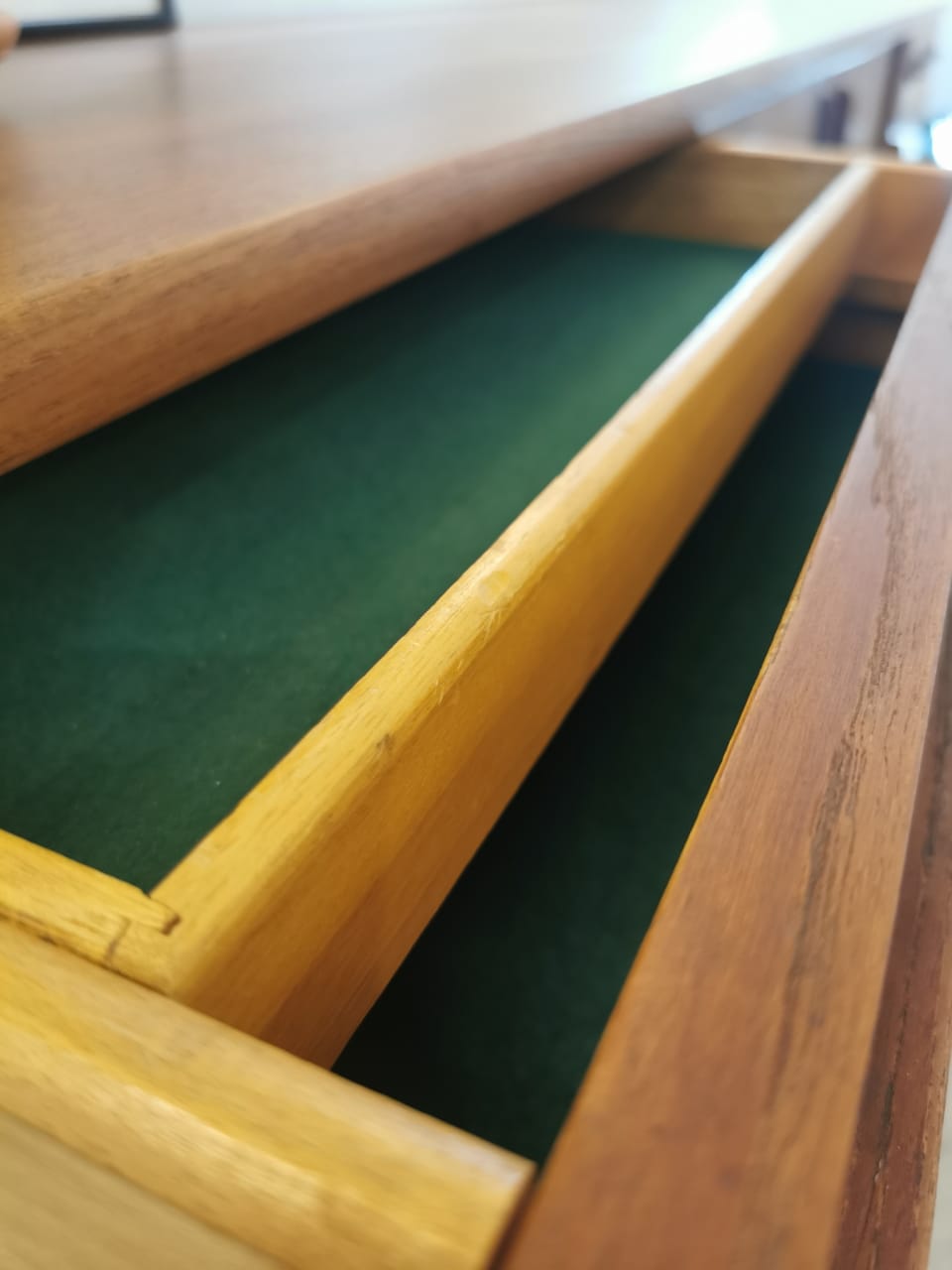 Scandinavian teak row 50s-60s, French manufacture signed Eros