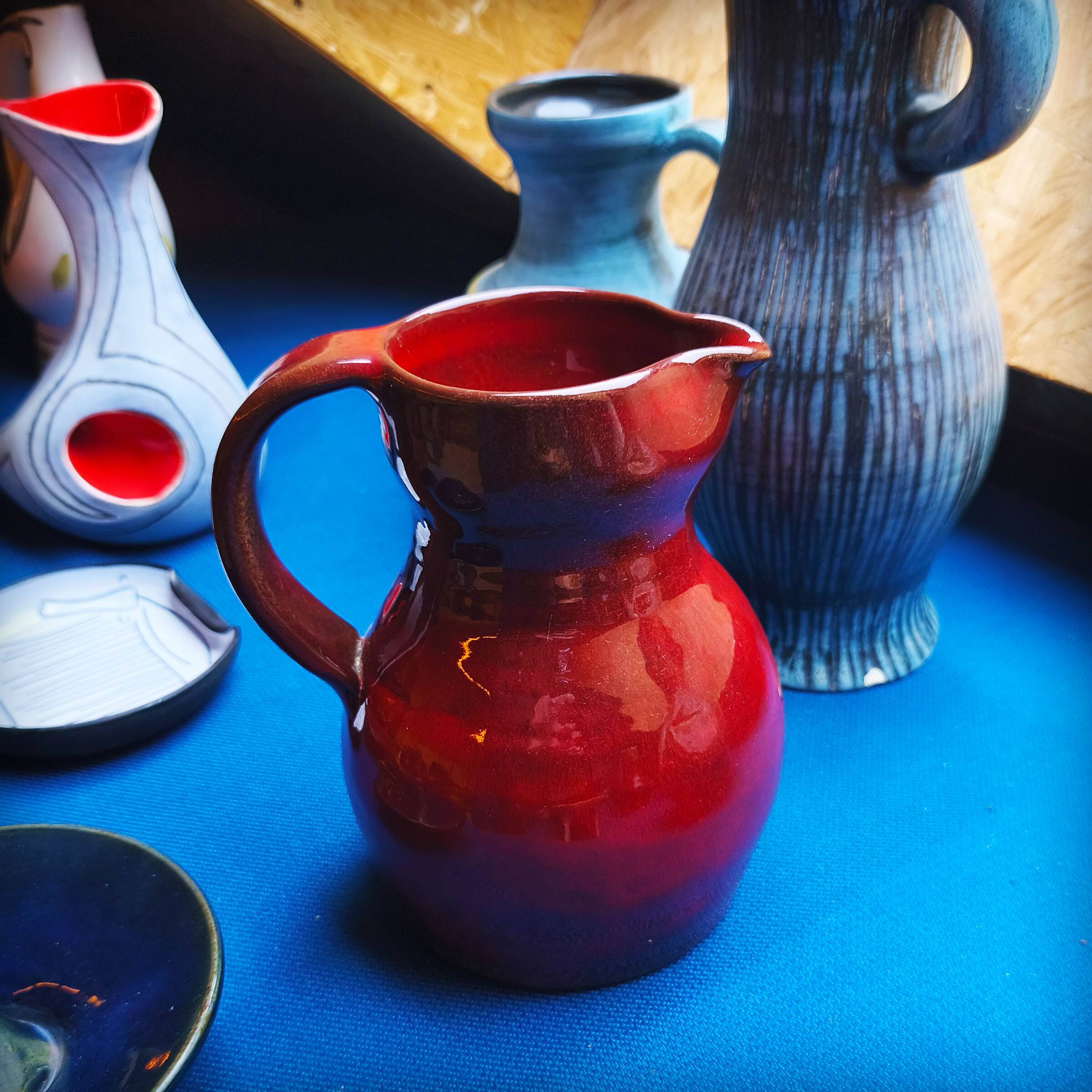 Max Idlas, large burgundy ceramic pitcher, France, 1960s