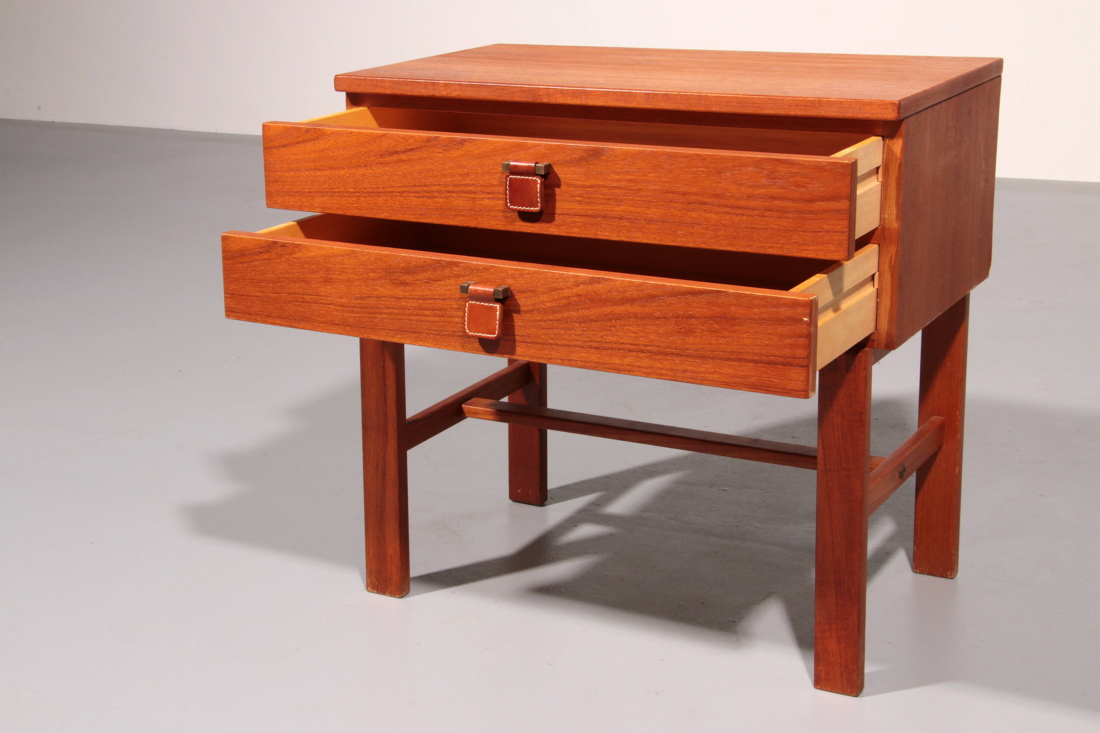 Vintage teak chest of drawers with leather handles by Fröseke Nybrofabrik
