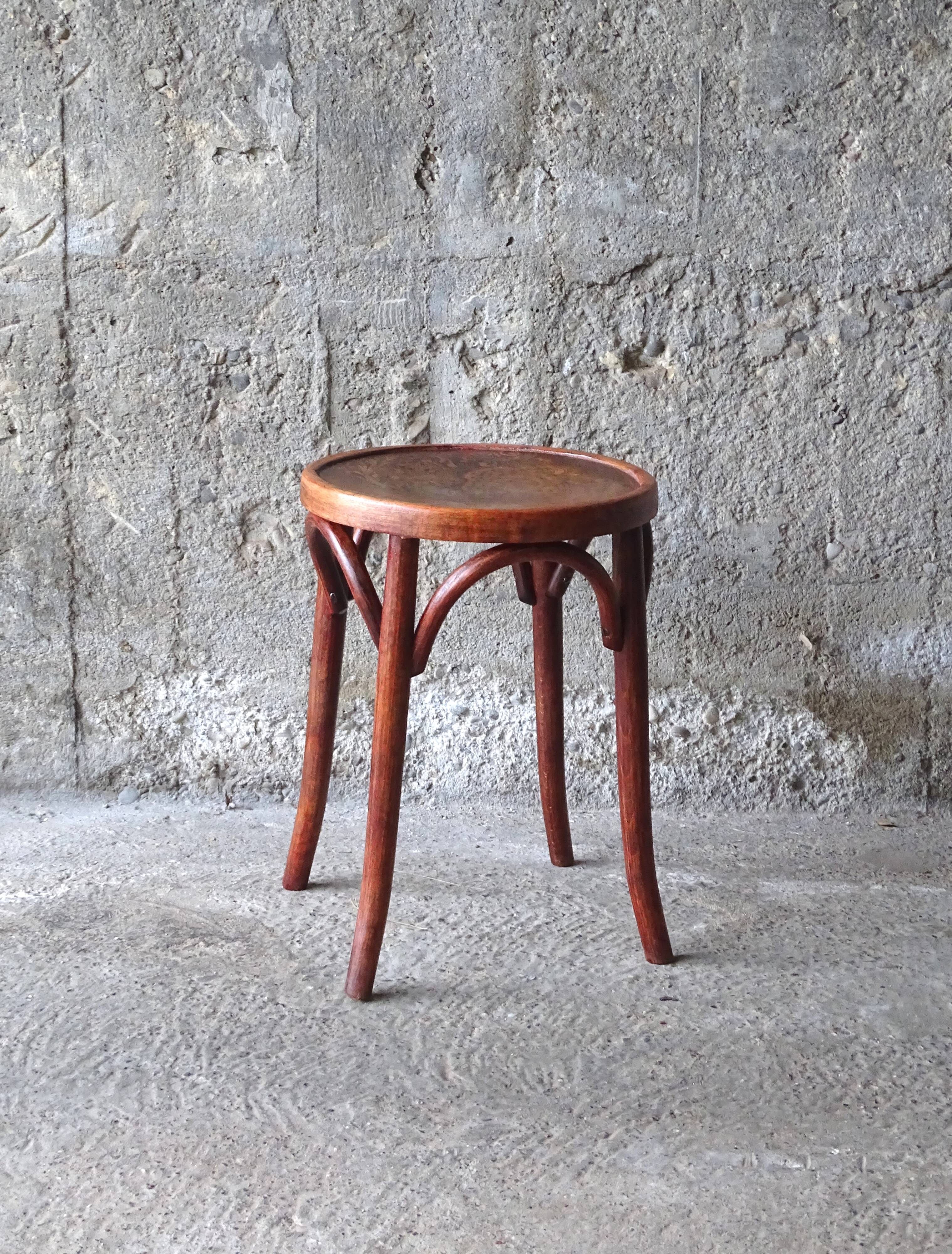 Bistro stool with thermoformed wooden seat, 1920