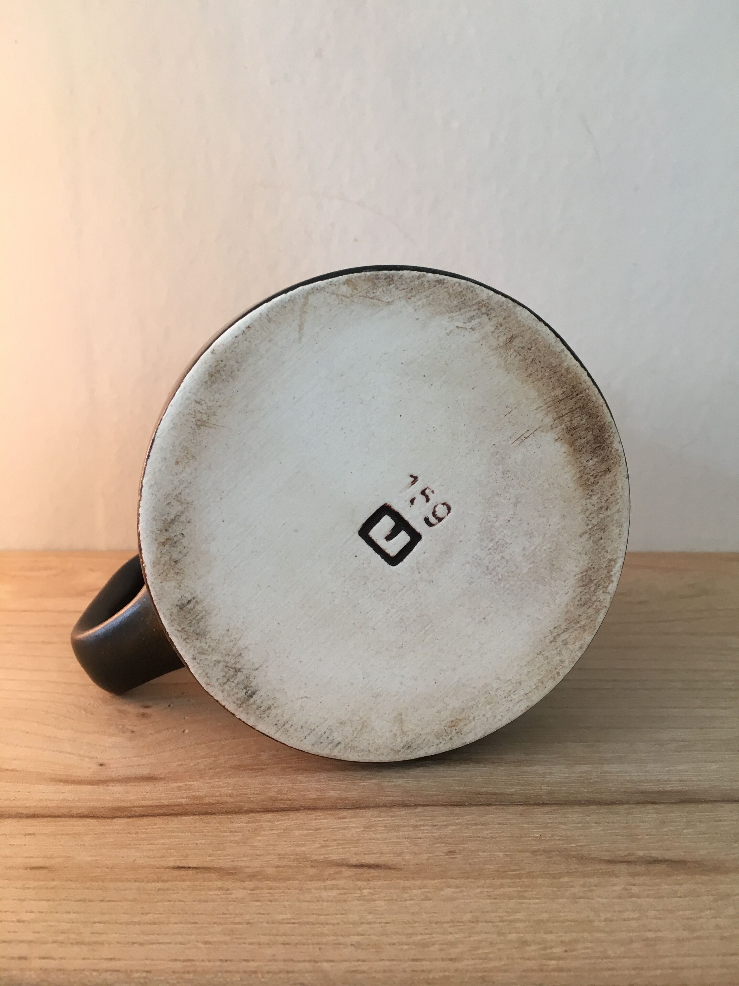 Beautiful sandstone teapot enamel brown and orange