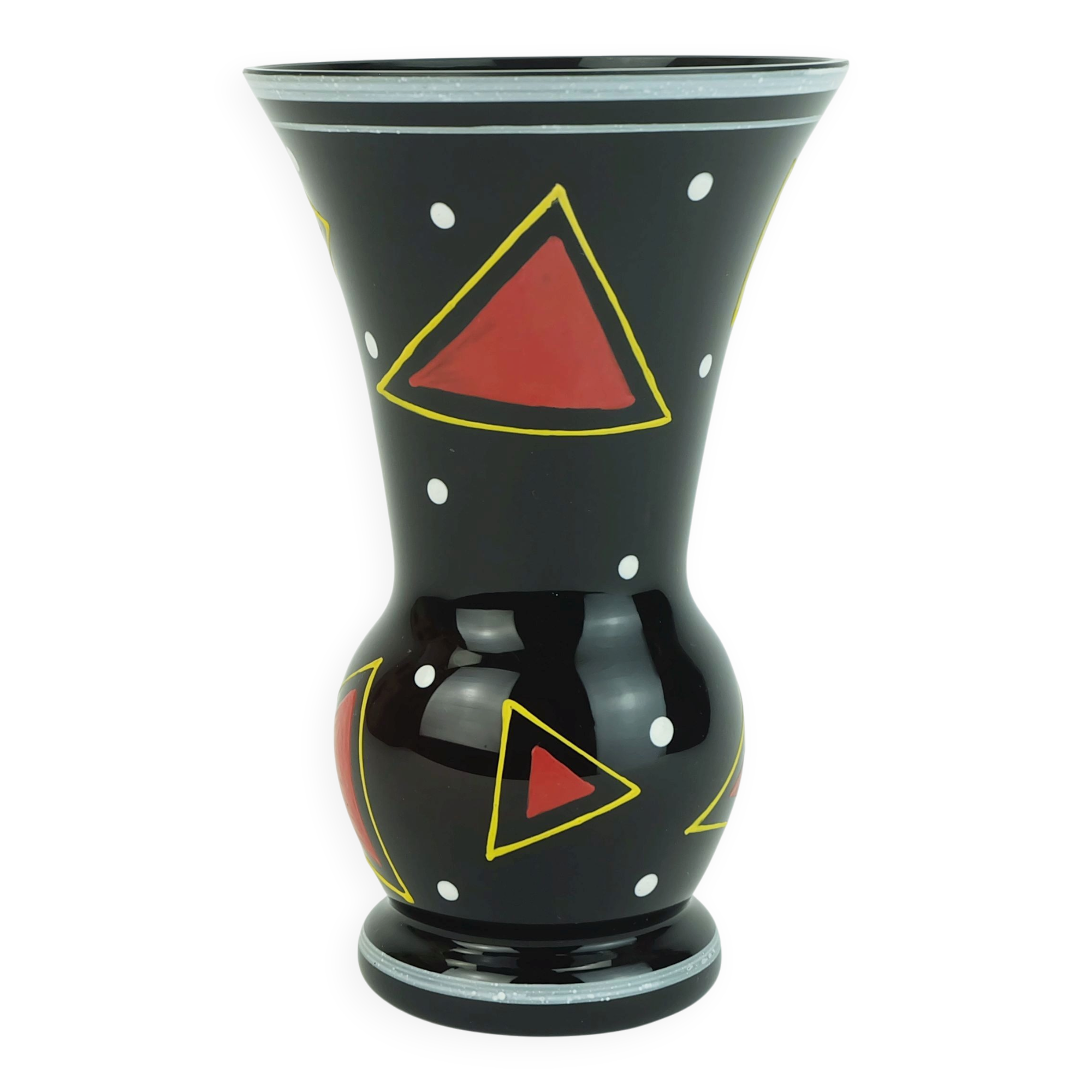 glass VASE hyalith glass black glass abstract decor enamel painting 1950s