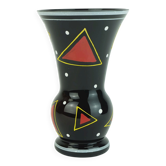 vase en verre hyalith en verre noir décor abstrait peinture émaillée années 1950