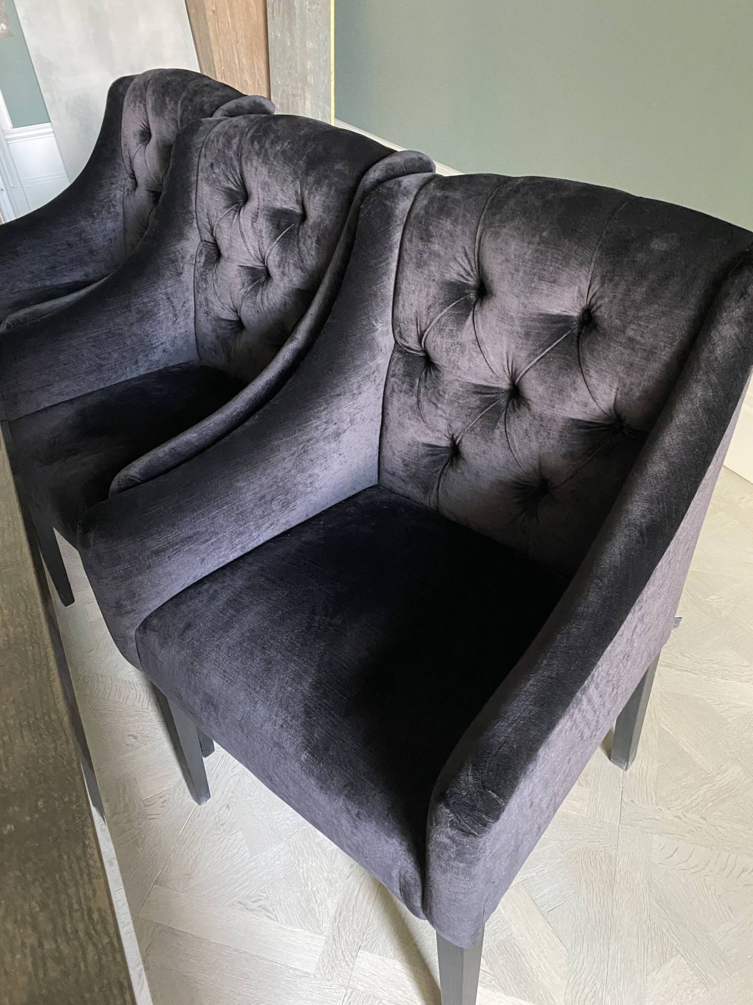 set of 8 upholstered dining chairs in black velvet