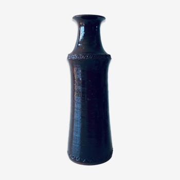 Vase tubulaire en grès marron vernissé