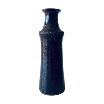 Vase tubulaire en grès marron vernissé