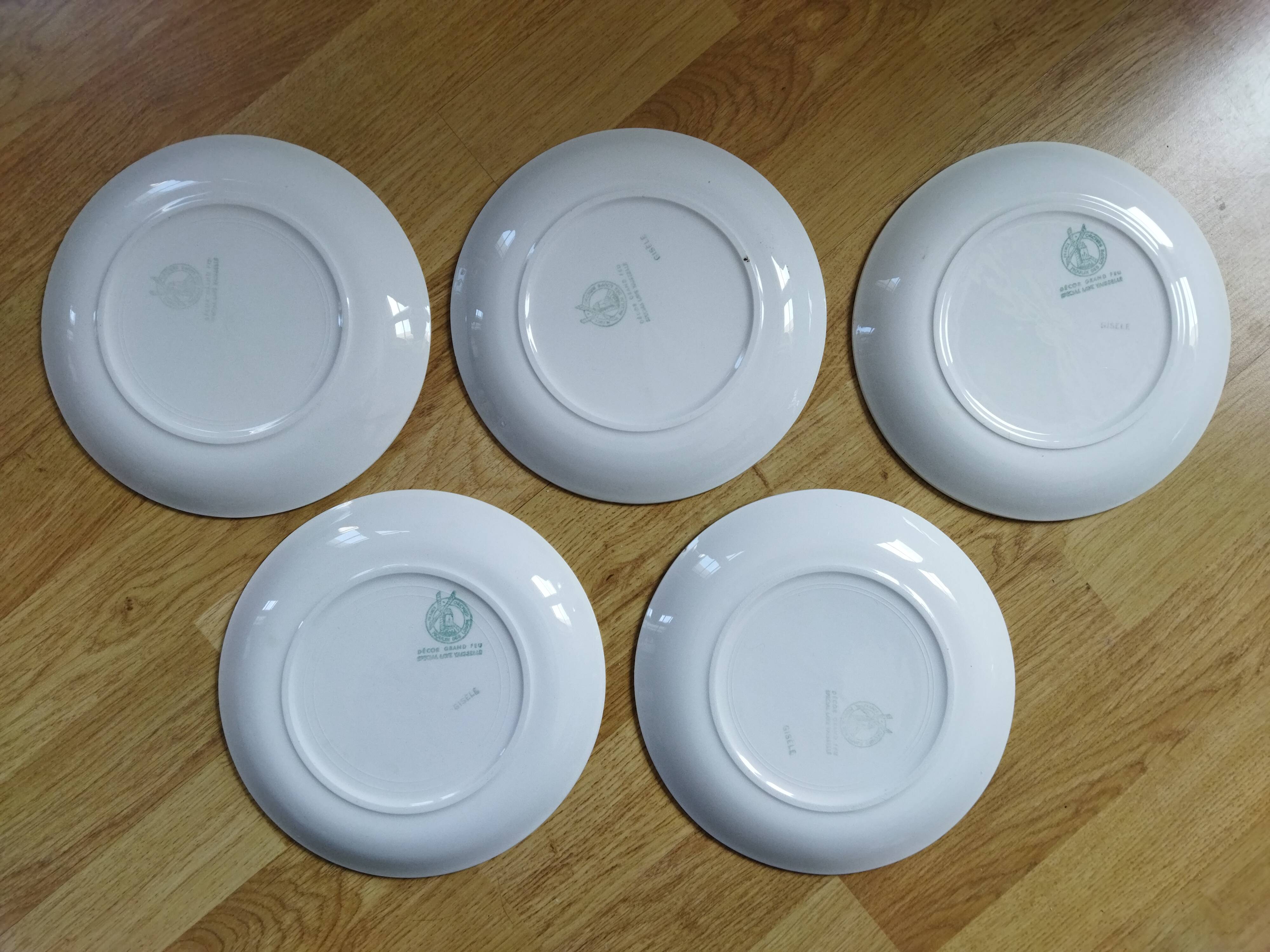 5 dessert plates from Moulin des Loups, Orchies, Gisèle model