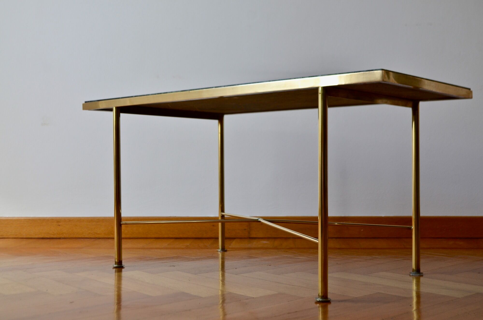 Italian green marble and brass coffee table 1950