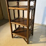Vintage rattan and dark wood three-tier shelf