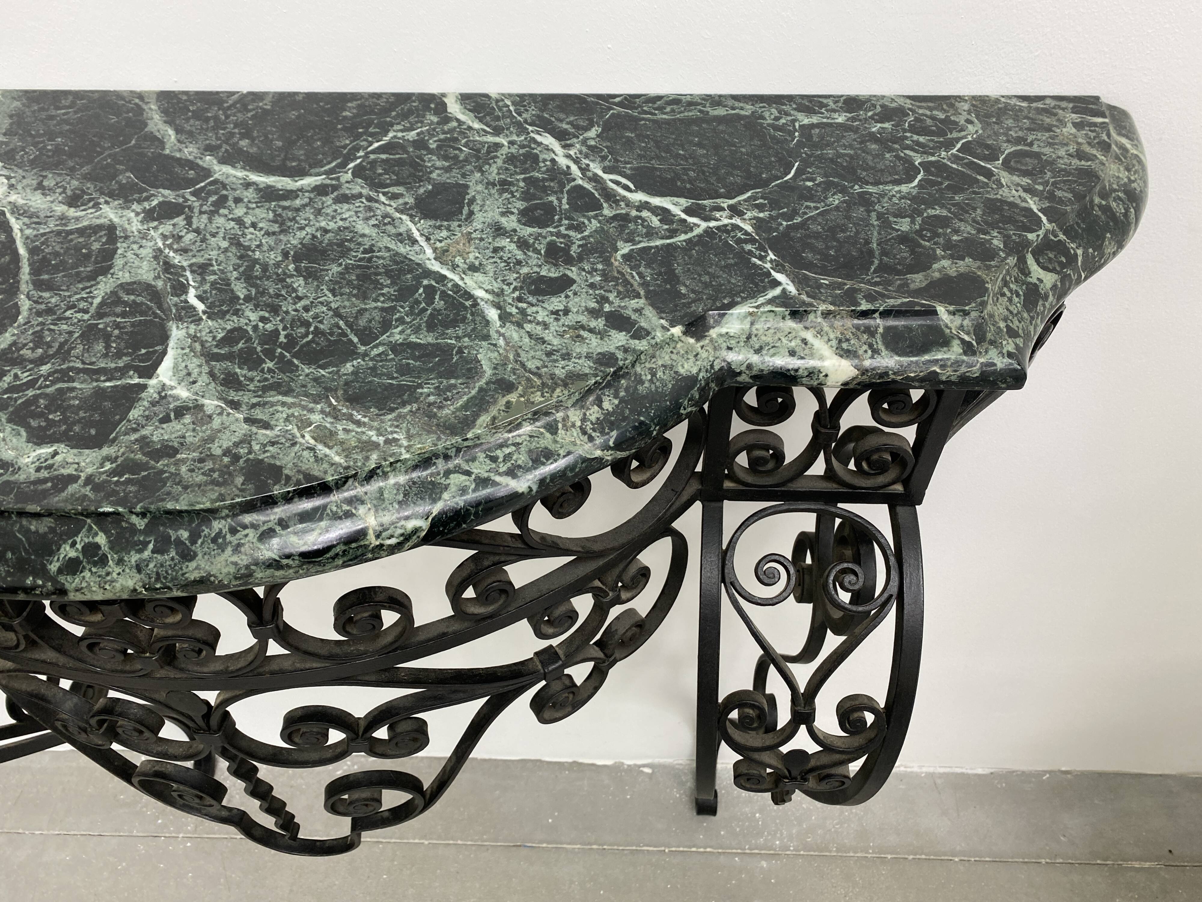 Art Deco Wrought Iron Console with Green Alpine Marble