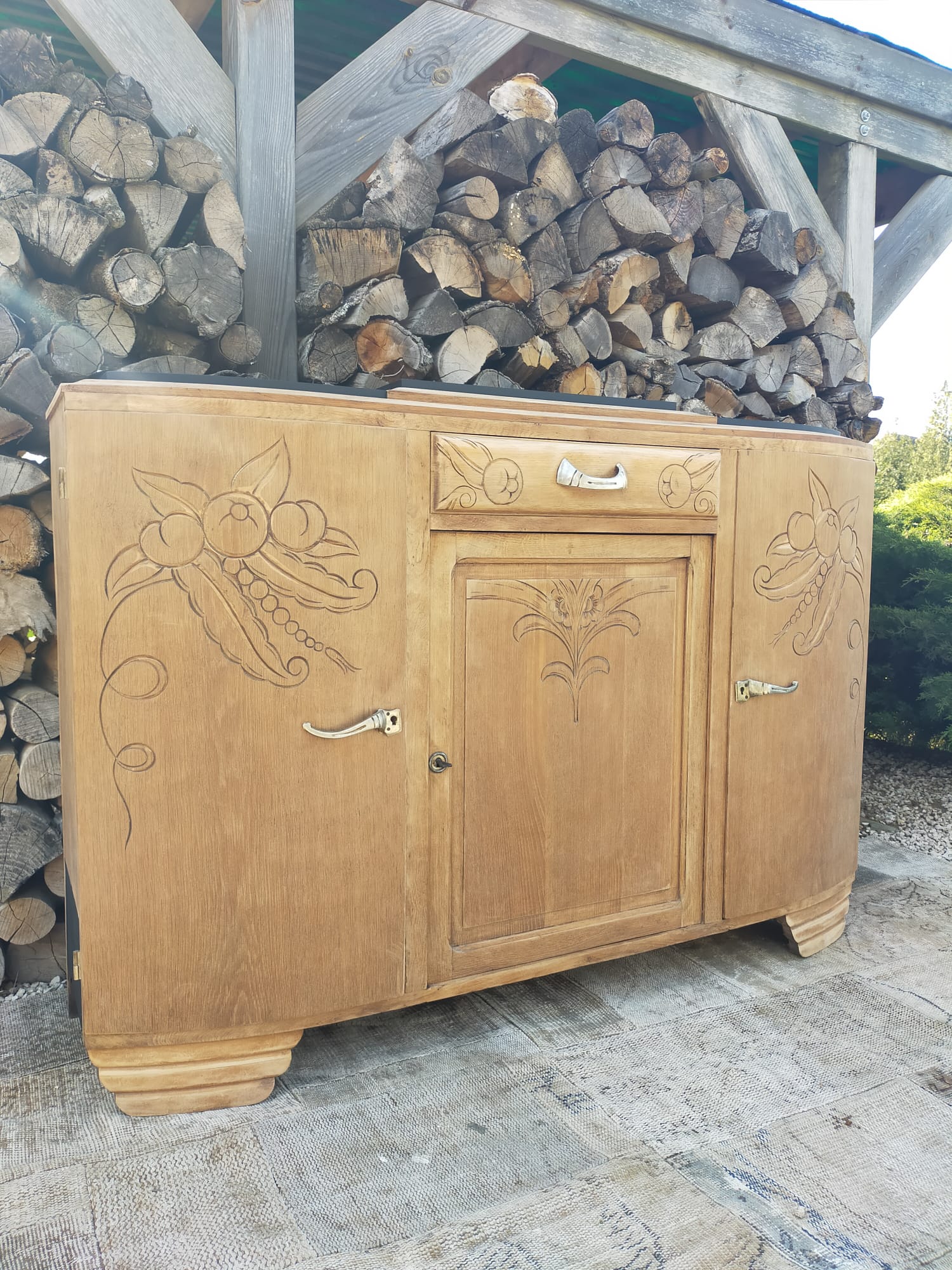 Buffet ancien art déco bois et marbre