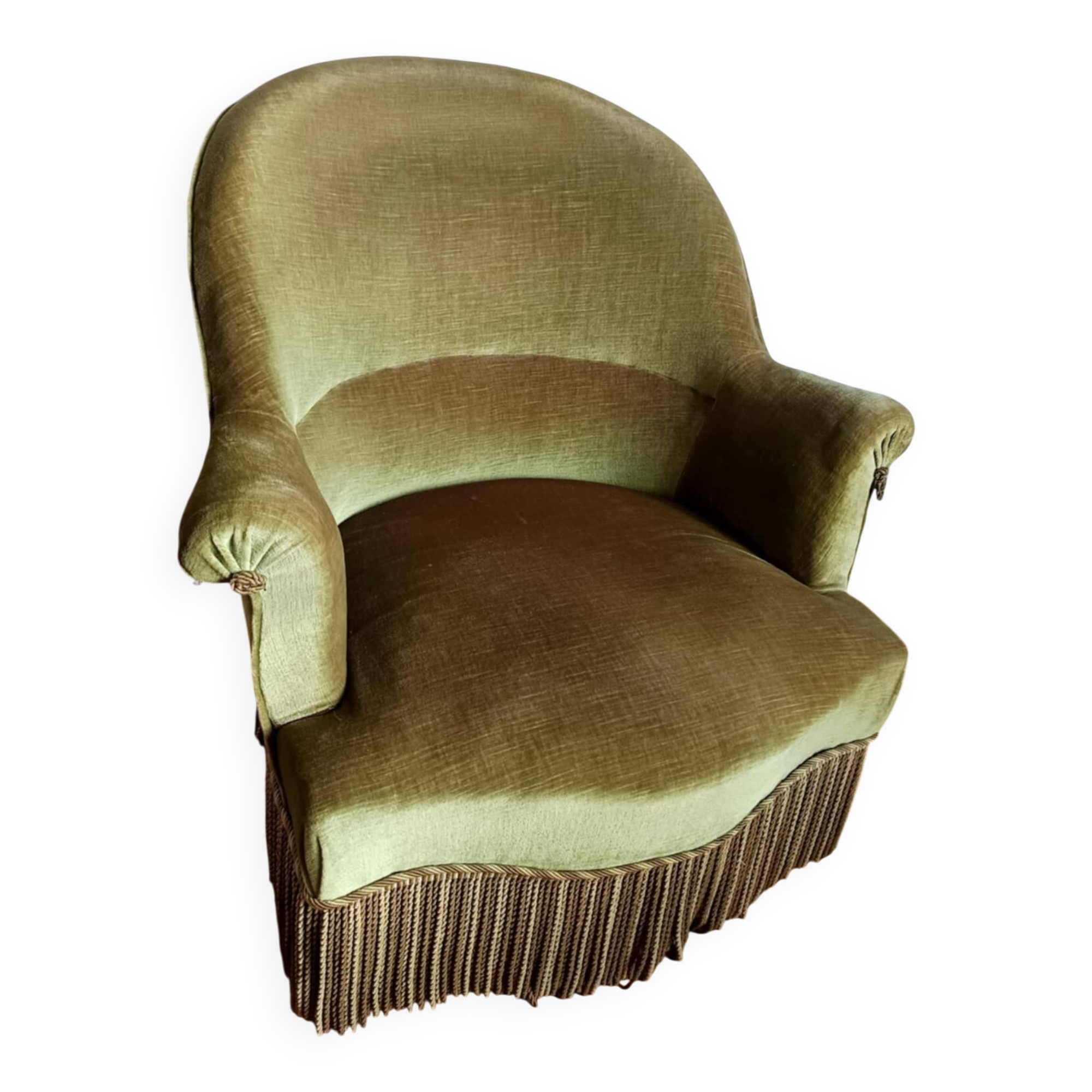 Fauteuil crapaud en velours vert art déco