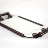 Plateau vintage, plateau de service, plateau décoratif en bois avec anses, plateau miroir biseauté