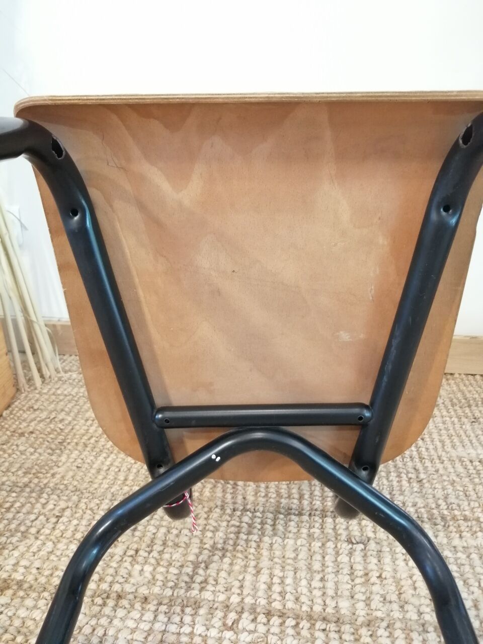 Series of 4 wooden and metal school chairs