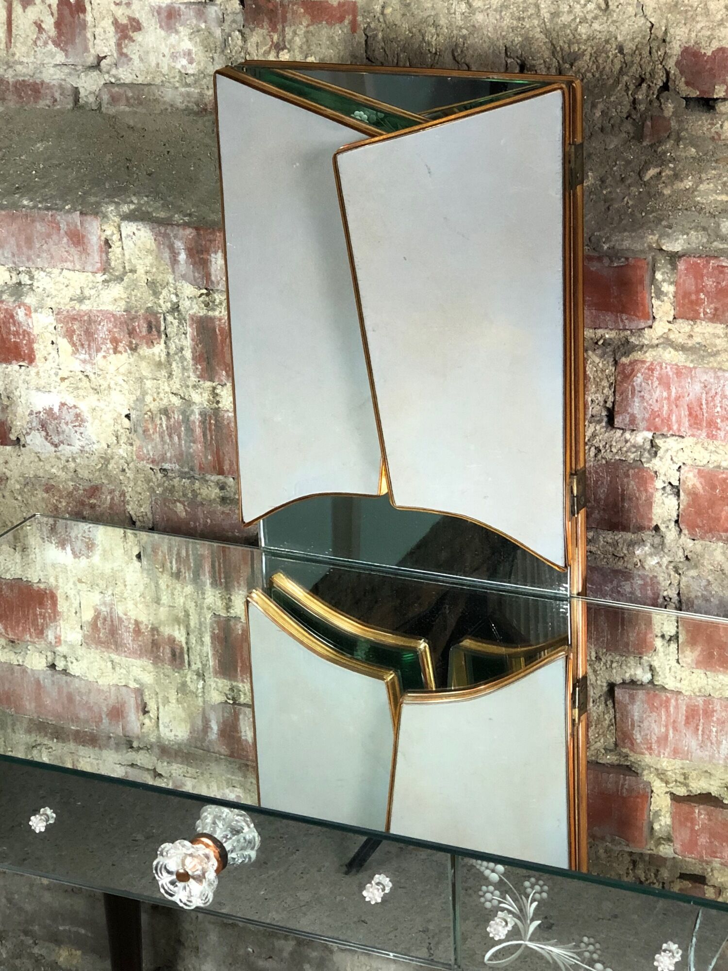 Vintage art deco style dressing table in mirror and wood 50'S