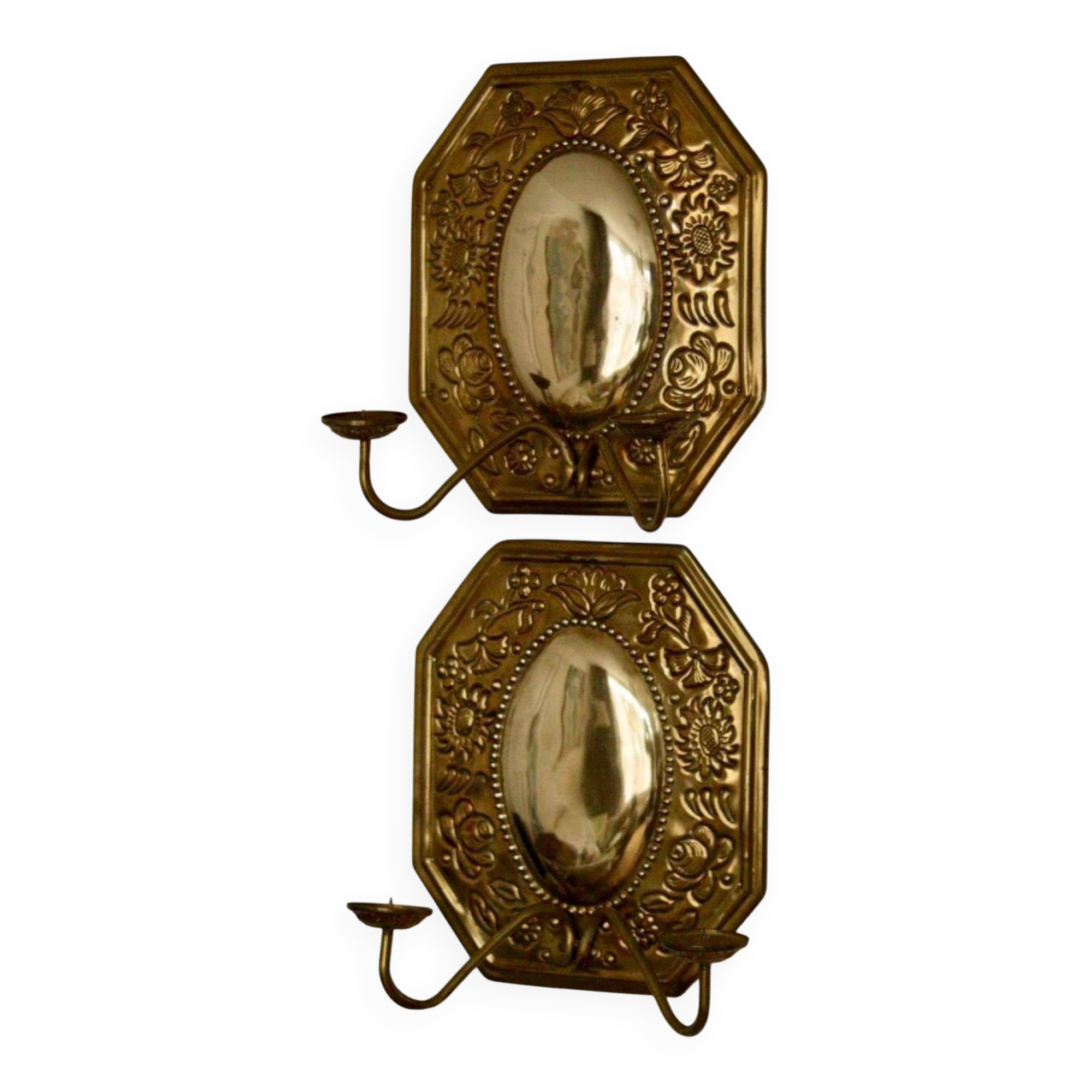 Paire de appliques octogonales à double bras en laiton suédois du milieu du siècle NA100676
