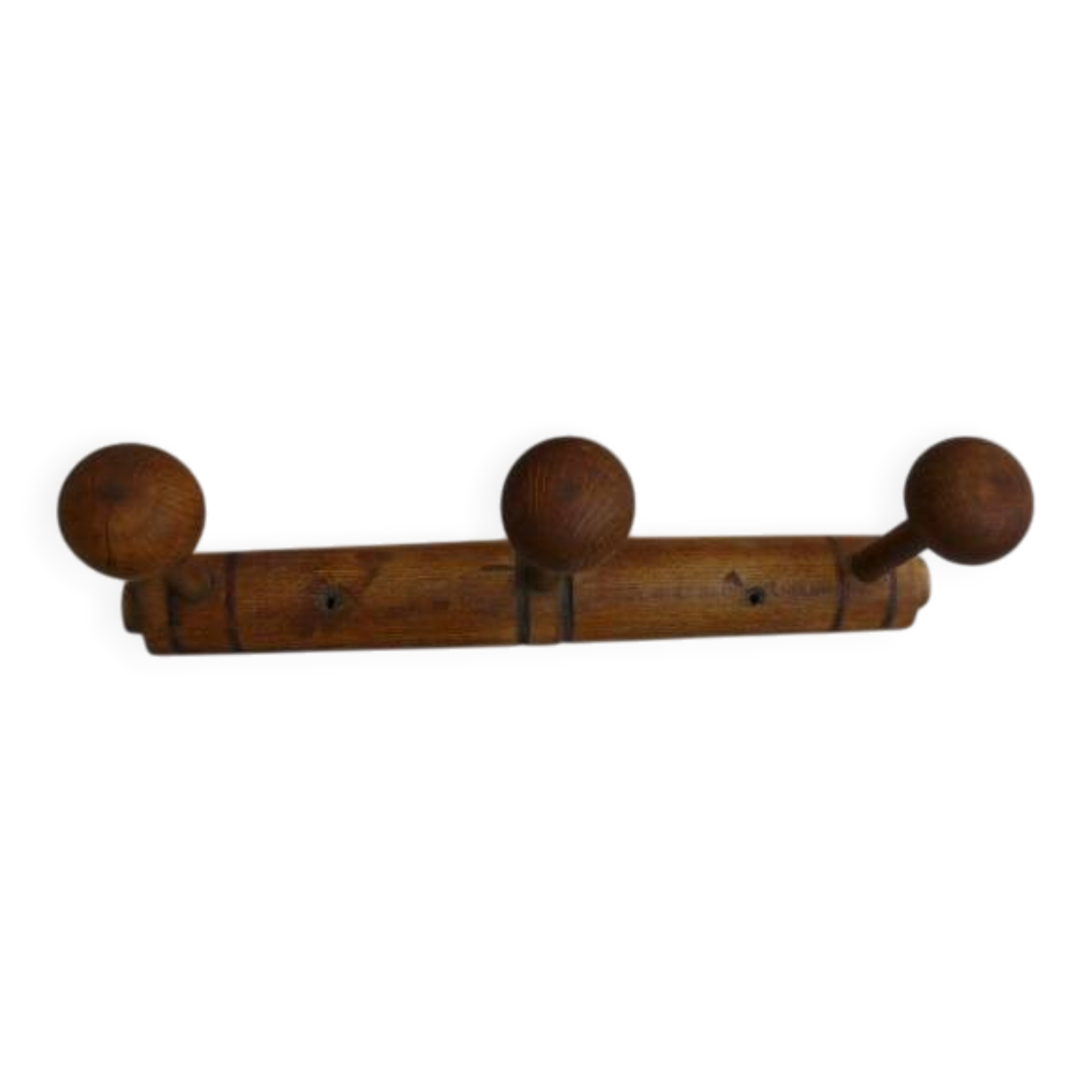 Wall-mounted coat rack made of turned wood imitating bamboo, 3 hooks.