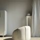 Large white circular armchair, white fabric upholstery