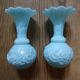 Duo de petits vases bleus en opaline