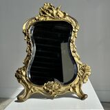 Art Deco style gilded bronze mirror with beveled glass H40cm