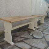 2 re-enchanted benches in beige with a waxed finish, medium oak waxed seat.