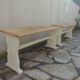 2 bancs  réenchantés en beige finition cirée, assise cirée chêne moyen.