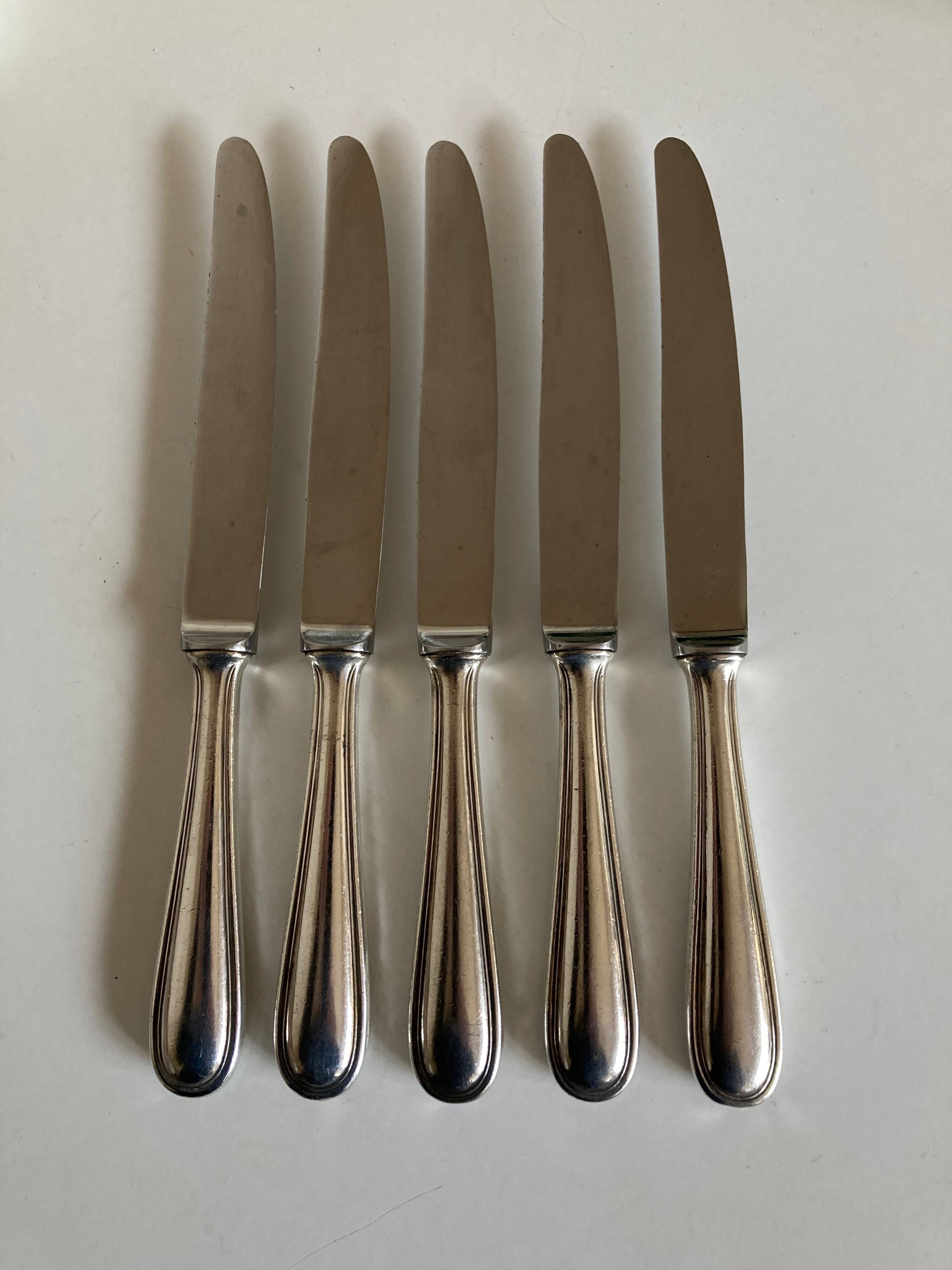 Set of 5 brasserie knives in silver display 1950