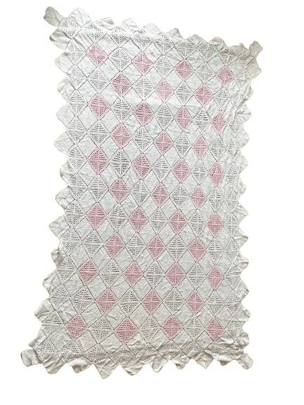 Pink and white crochet single bedspread 135X210 cm