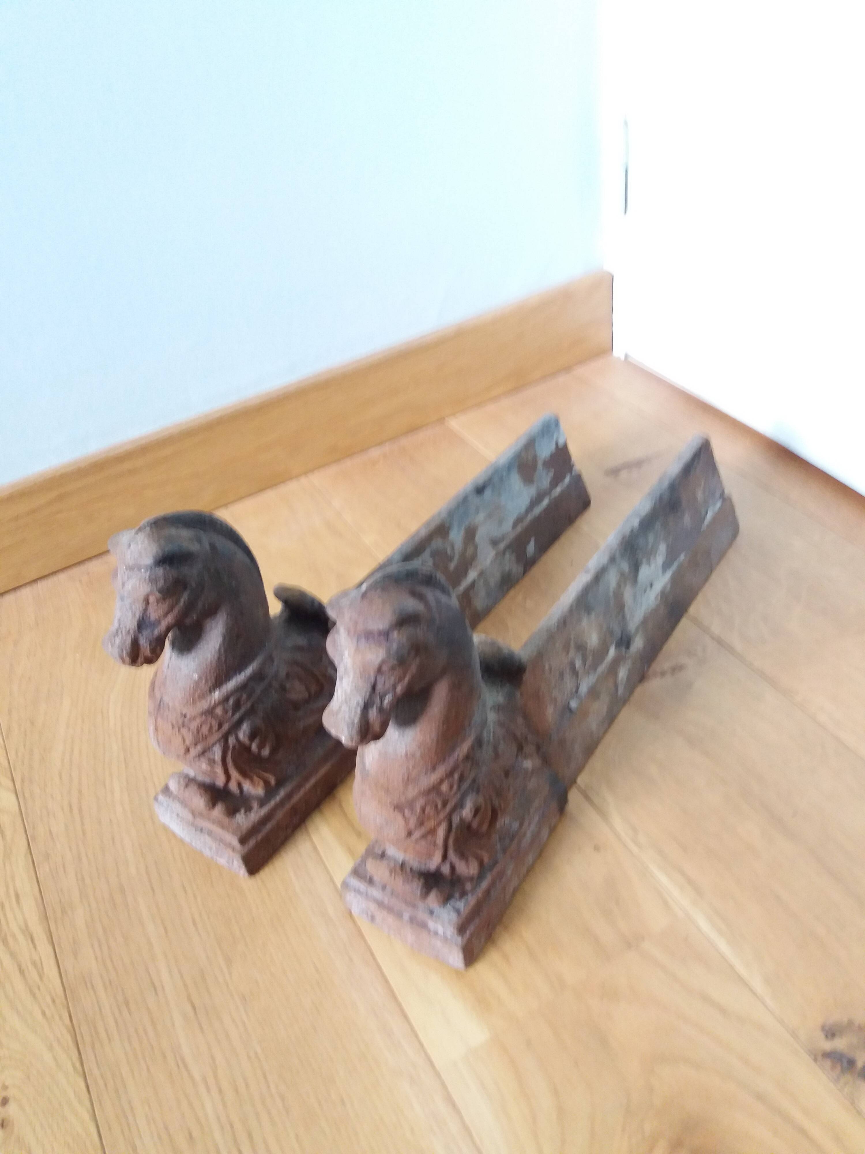 Cast iron andirons, horse head