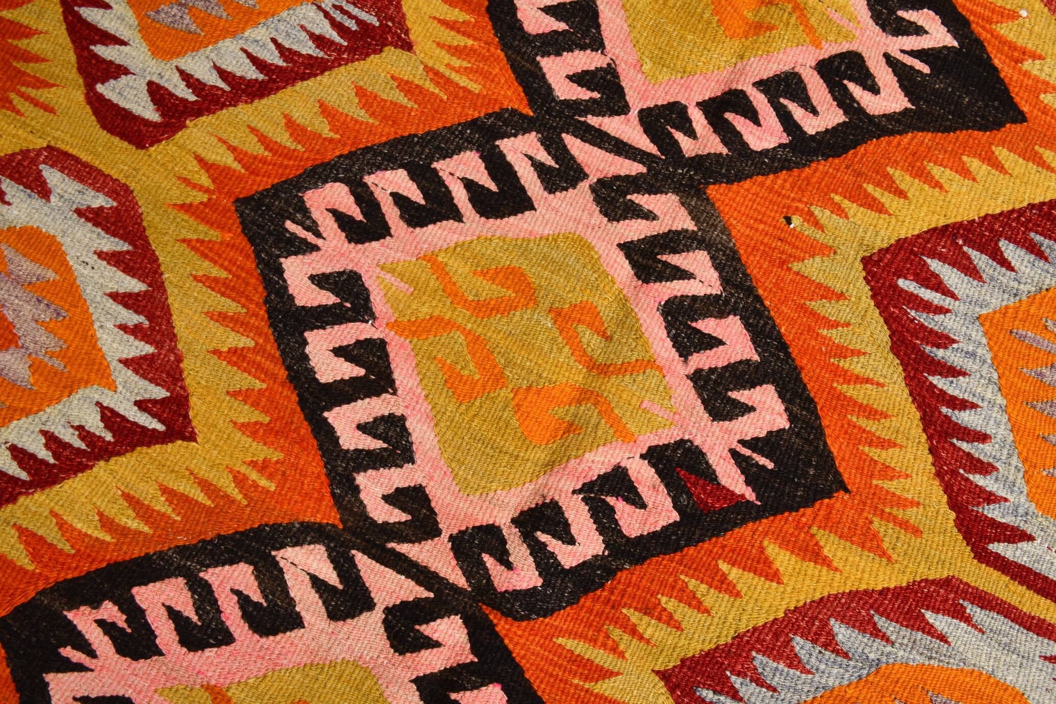 6x9 Orange & Balck Handmade Tribal Vintage Kilim Rug