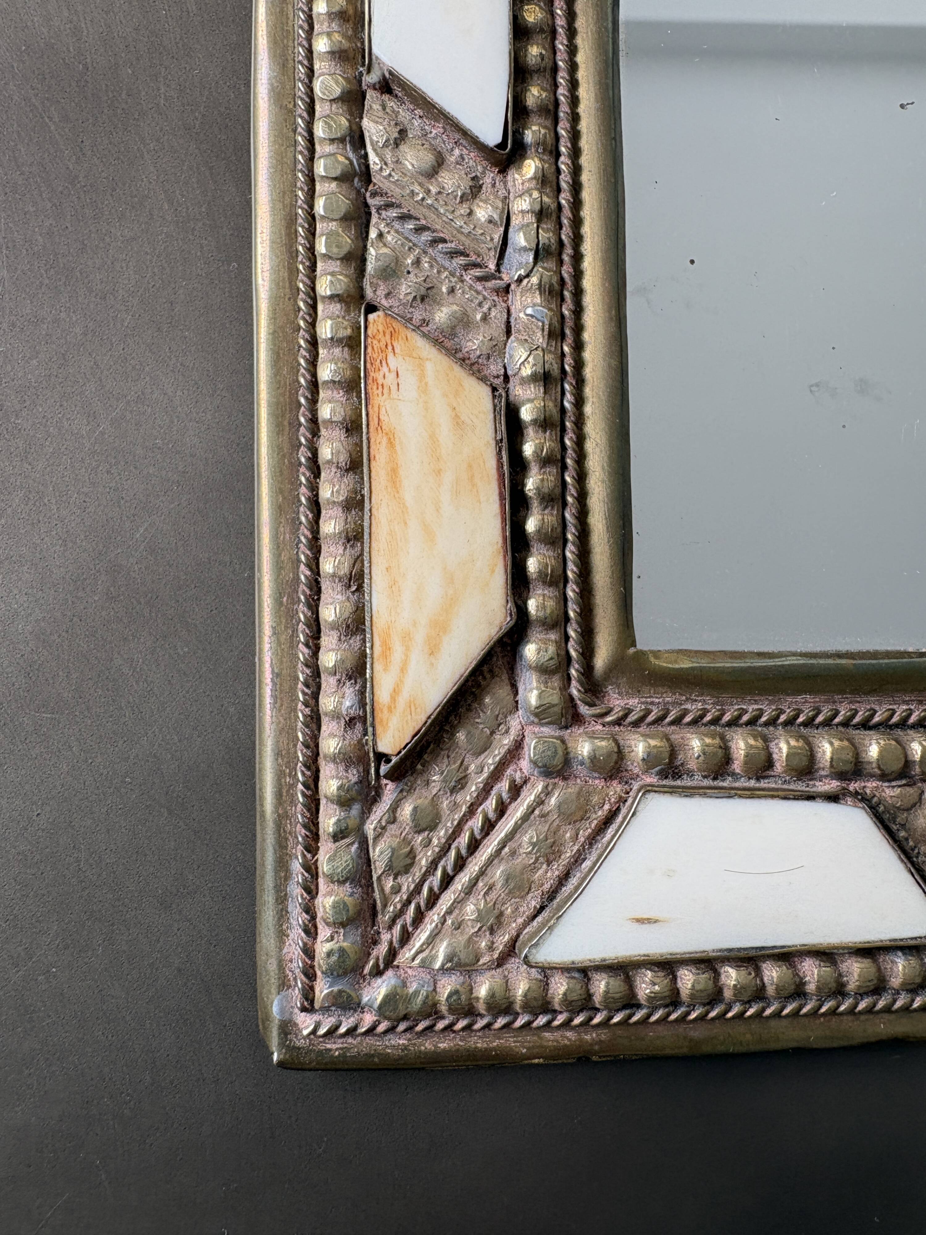 Moroccan Artisan Mirror in Brass and Bone - Moorish Style