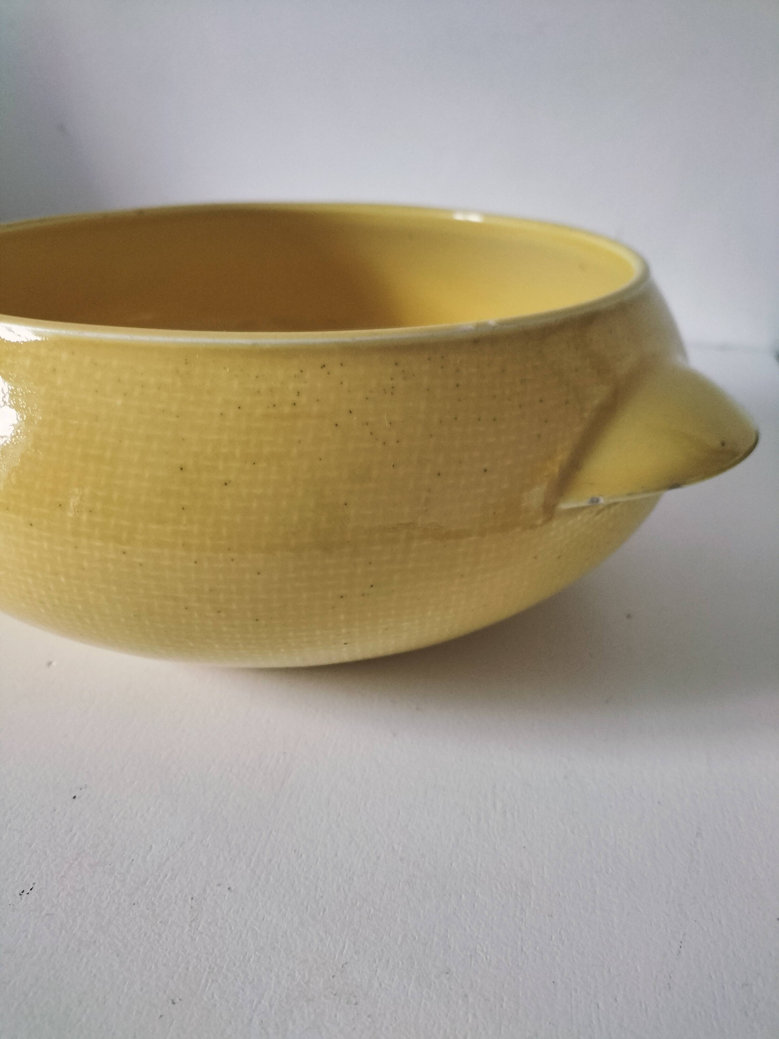 Salins Miramar lemon yellow dish – textured earthenware, 1950s–60s