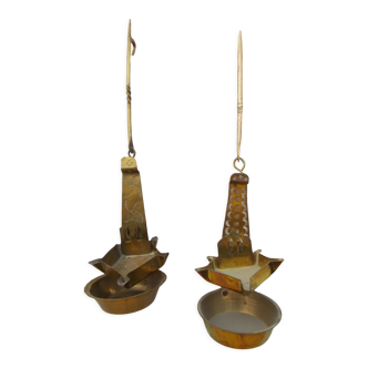 2 old brass oil lamps Calel Caleil Cracet