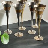6 Vintage Silver-Plated Brass Champagne Flutes