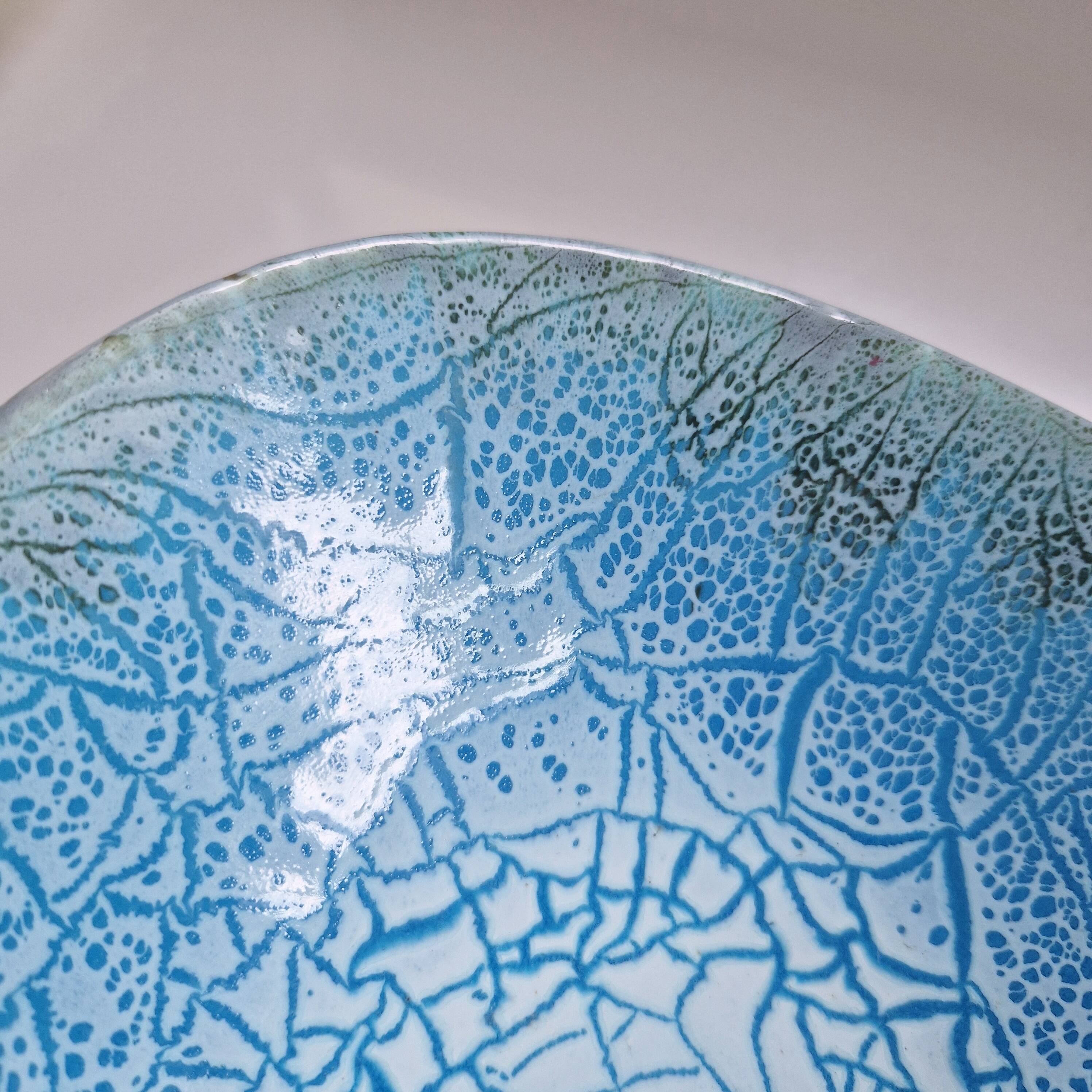Square dish salad bowl bowl keraluc quimper ceramic turquoise blue cracked effect stamped with u