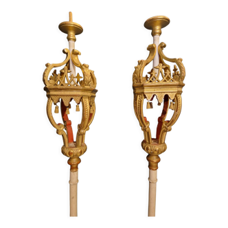 Pair of procession lantern in gilded wood