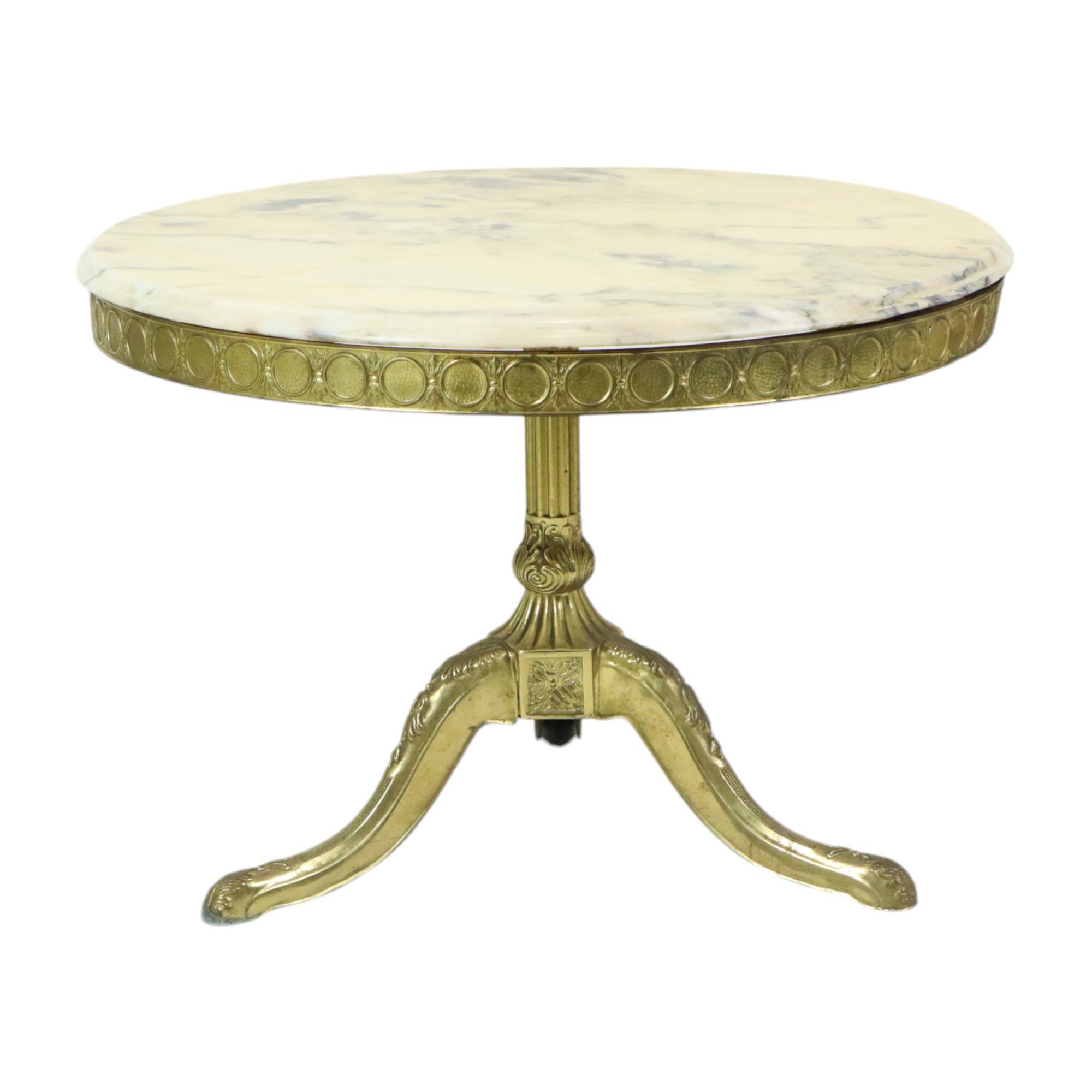 Mid Century Round Marble Coffee Table Side Table Brass