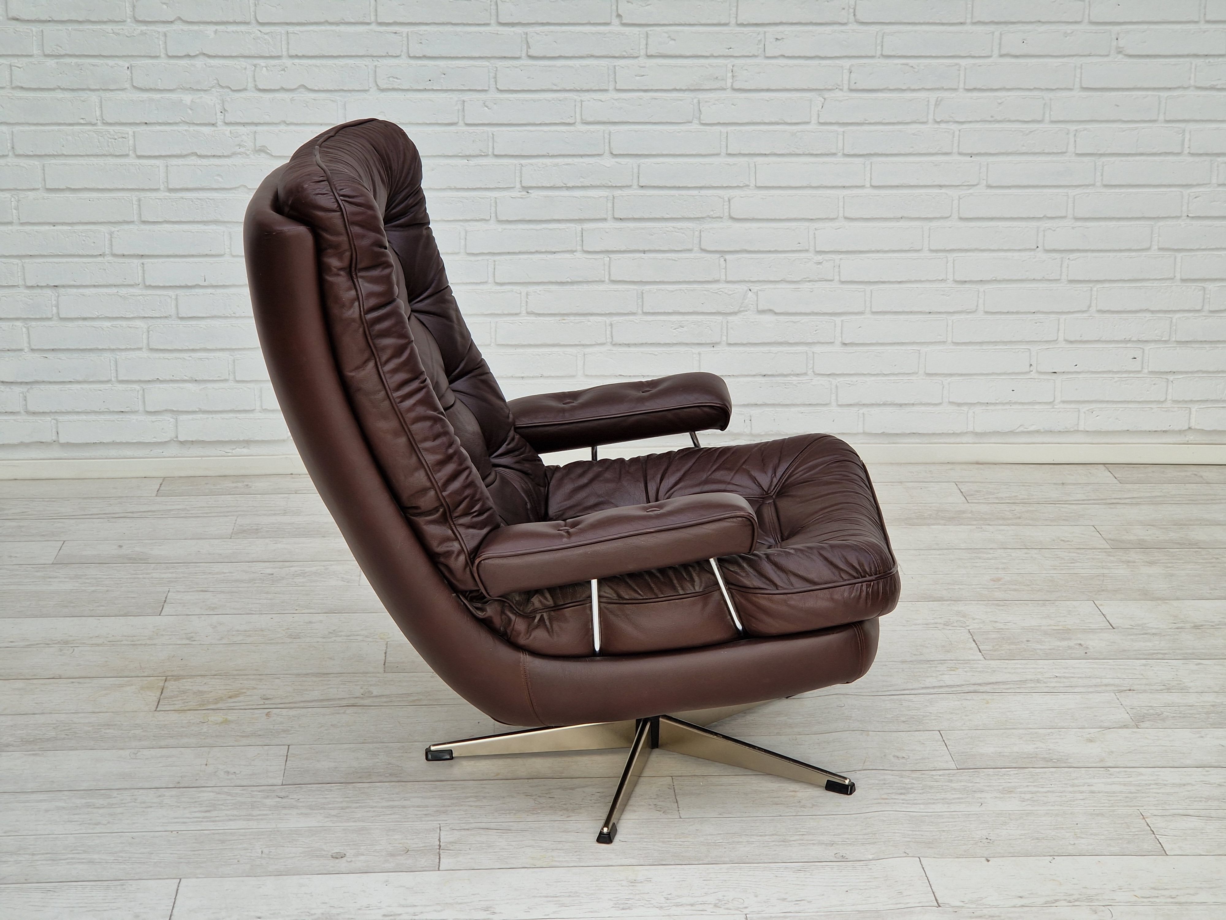 Vintage danish swivel leather armchair 1970s