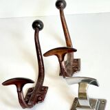 Set of 3 vintage patinated metal coat hooks
