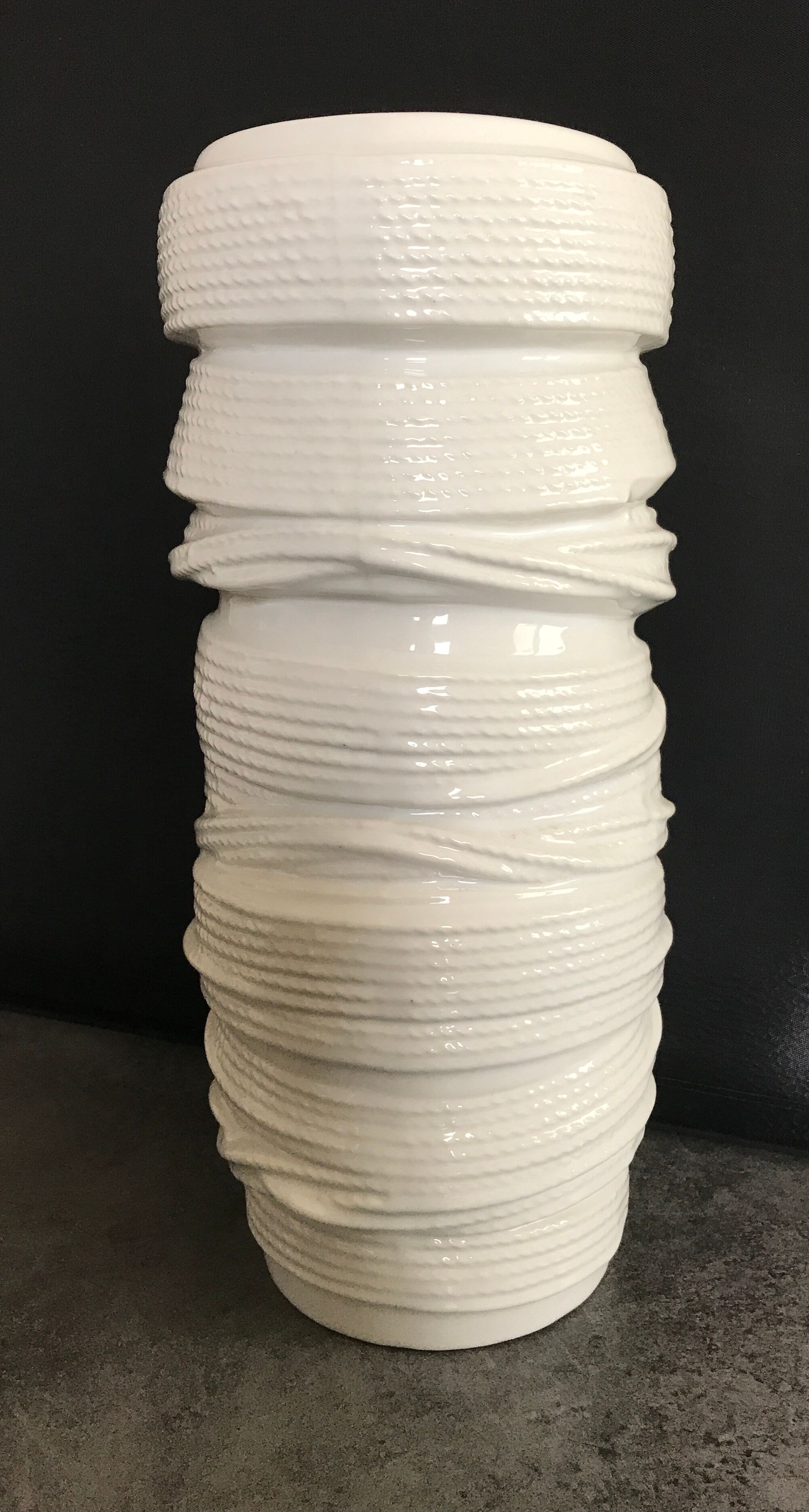 Vase tubular shape MODERNIST in ceramic enamelled White 30.5 cm