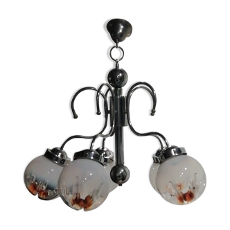 5-branched chandelier with Mazzega globes