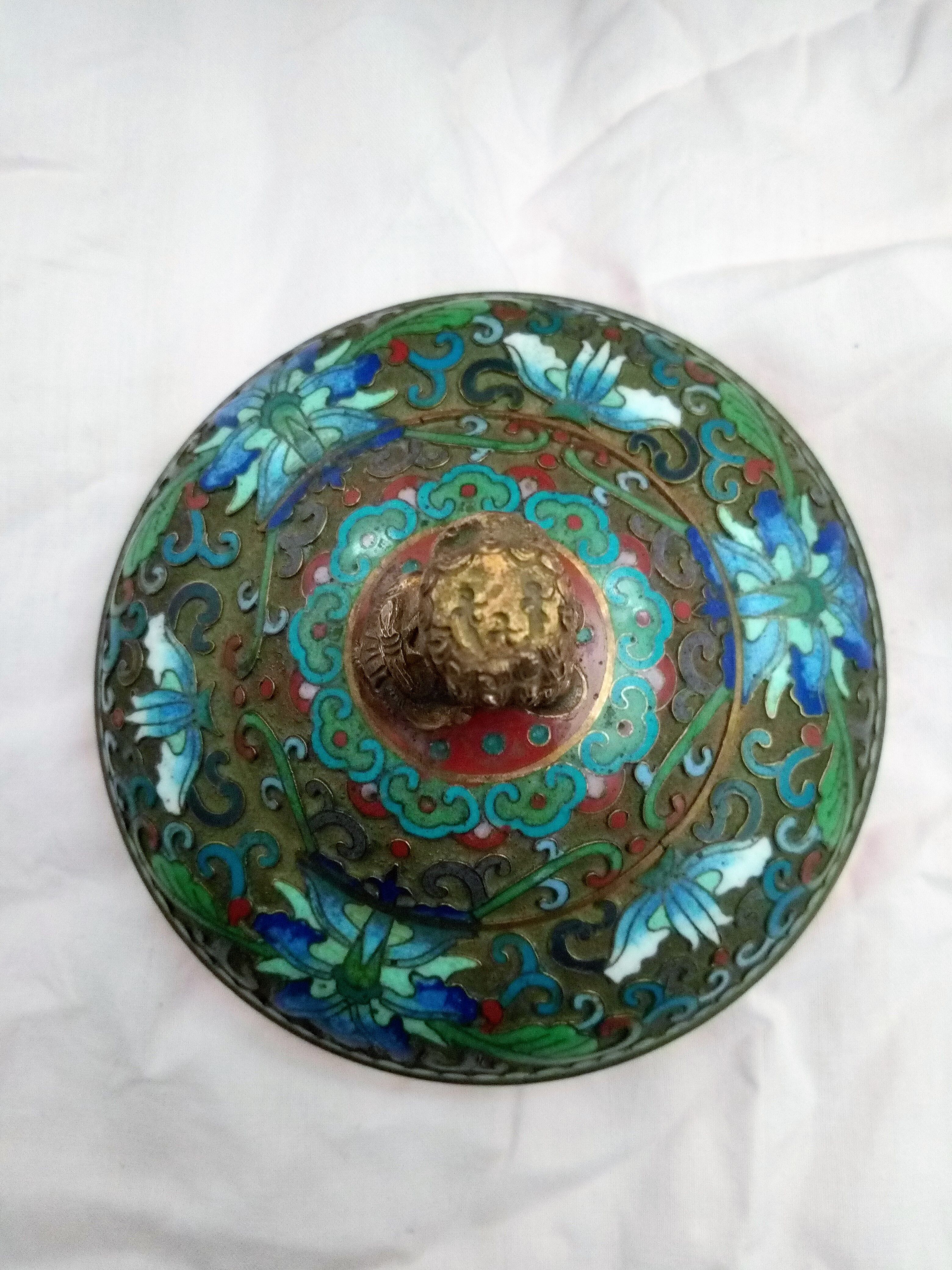 Pot covered in enamelled bronze
