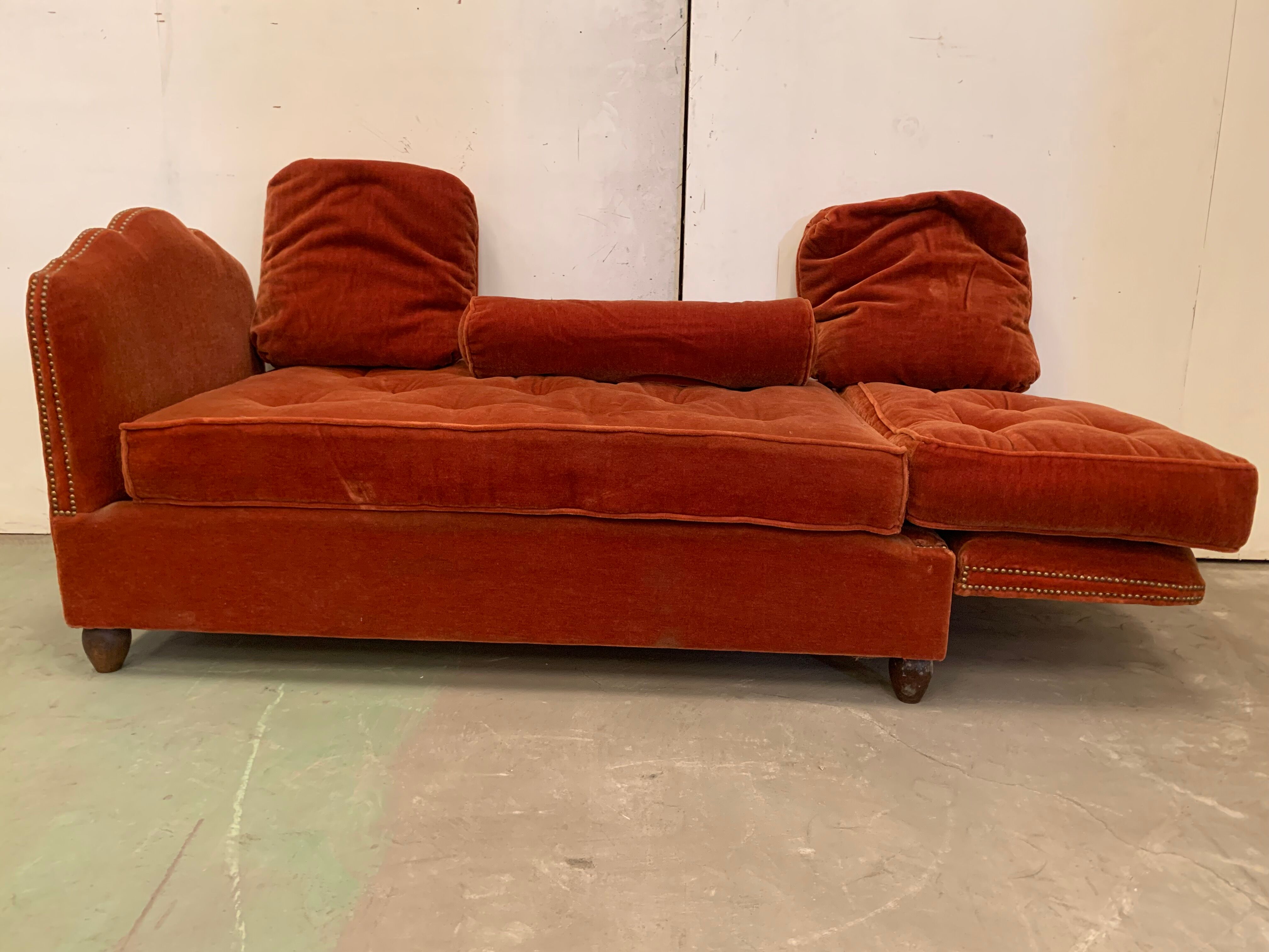 Art Deco velvet bench removable side XX century