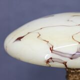 1940s Restored Brass Table Lamp with Wooden Base and Glass Shade