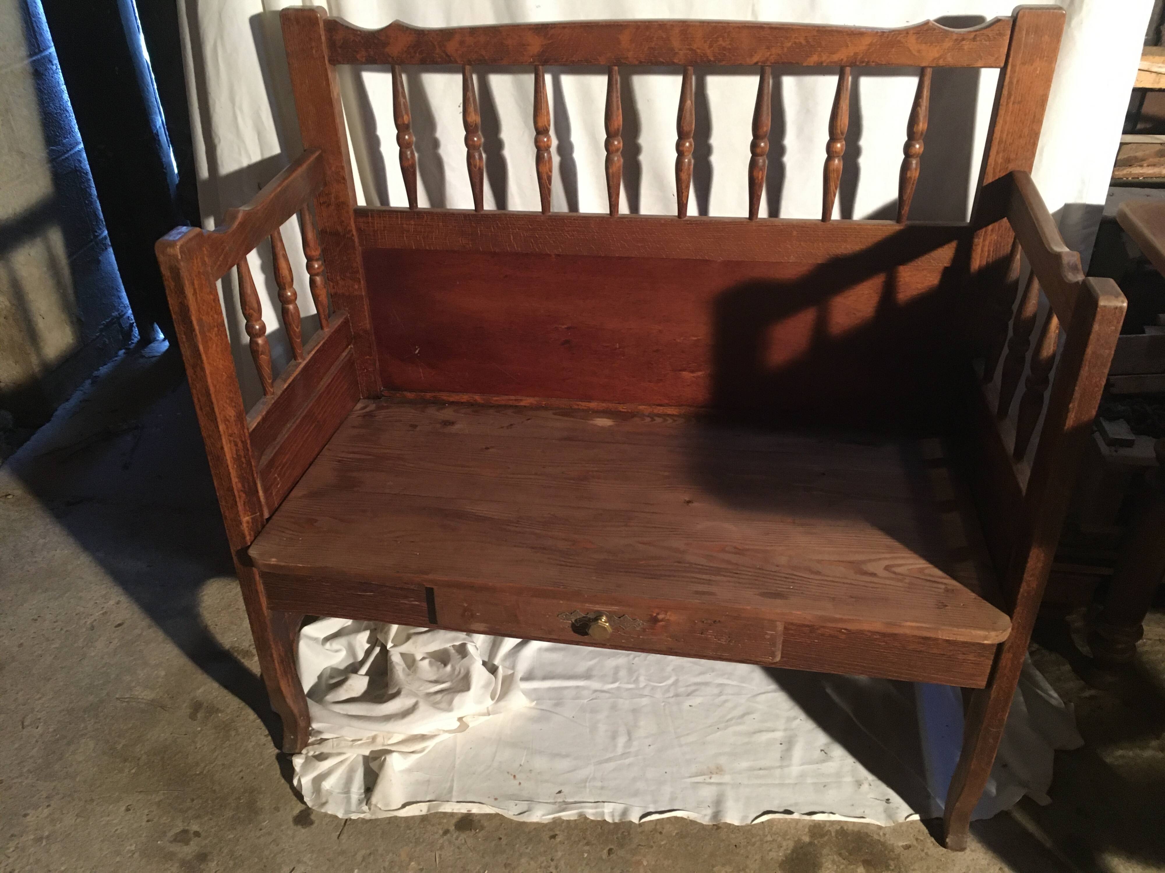 Beech baluster bench with drawer