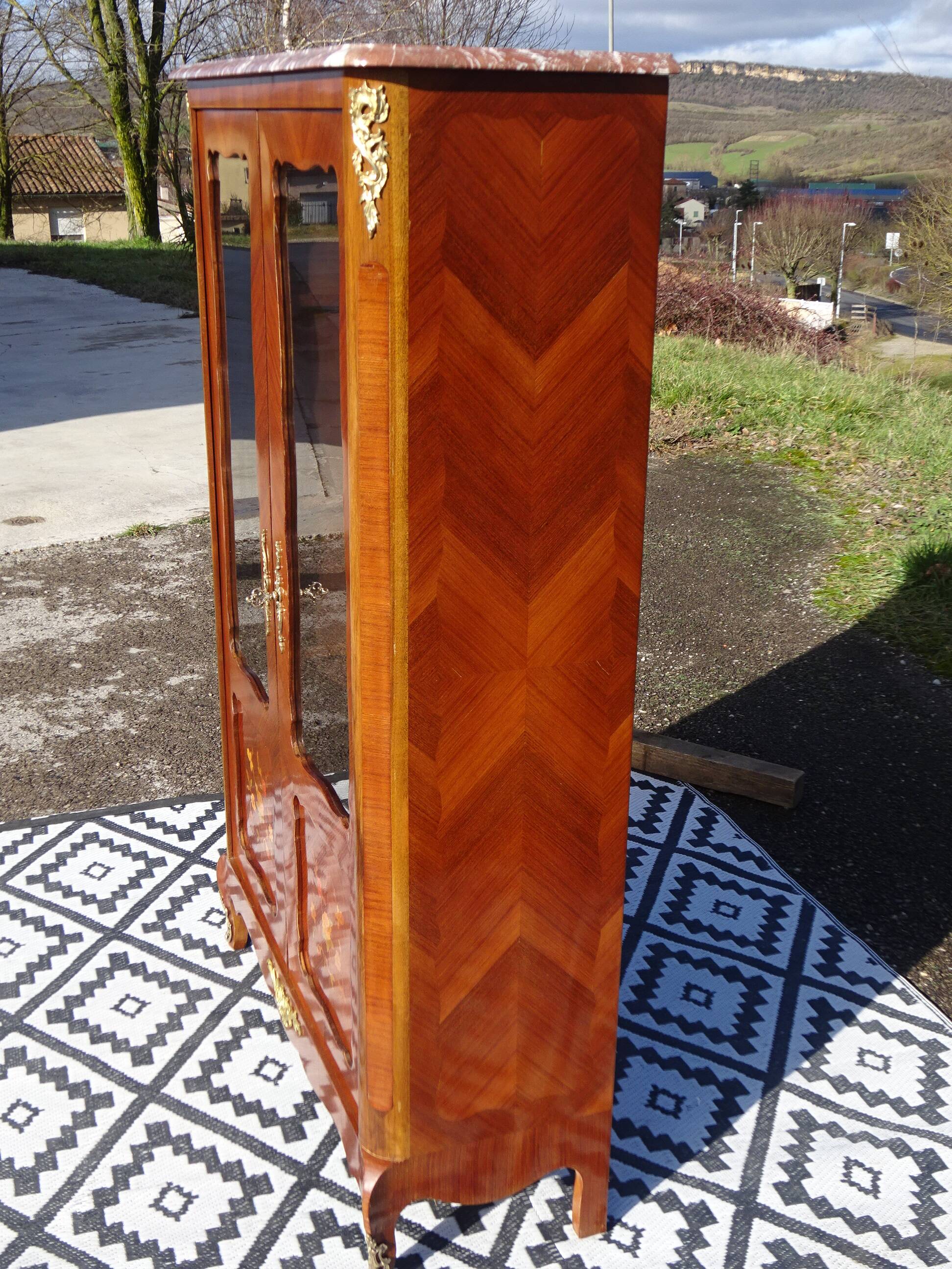 Glass library with rosewood marquetry in the Louis XV style.